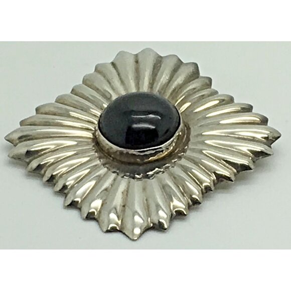 Taxco Sterling Silver Black Onyx Brooch Pin Modernist TA 93 MCM Mexican Mexico - Picture 1 of 3